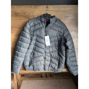 Leehanton Puffer Jacket Men M Dark Gray Fleece Lined Detachable Hooded Full Zip